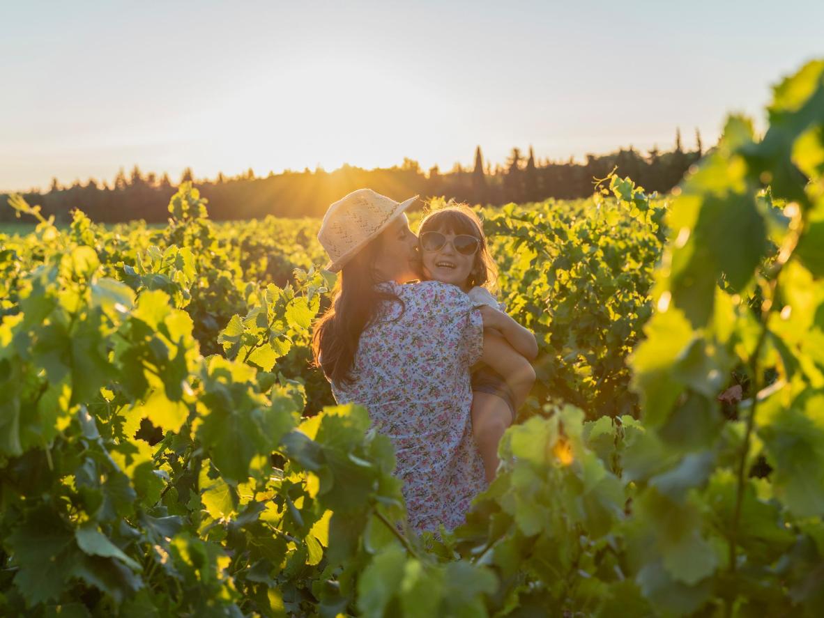 Gönnen Sie sich eine Weinverkostung, während Ihre Kinder inmitten der atemberaubenden Weinberglandschaft spielen.