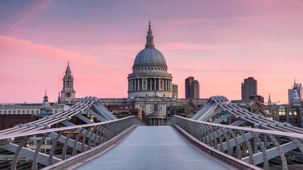 St Paul’s Cathedral stands strongly against the pinkish sky