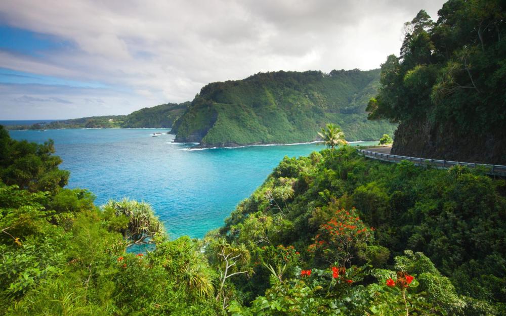 The magnificent landscapes of Maui looks inviting, with vast greenery and a clear body of water below