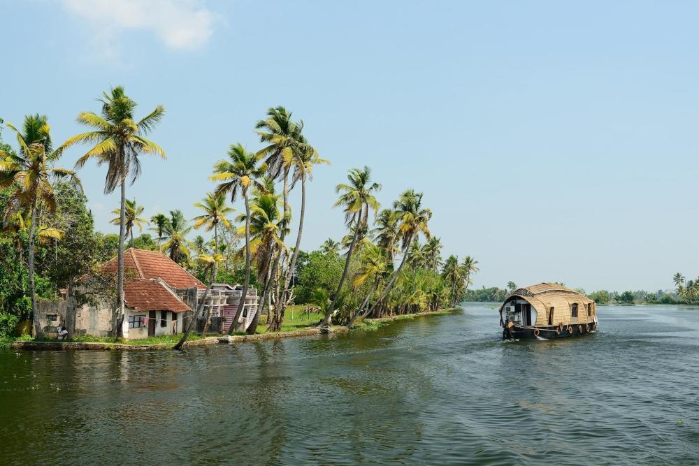 A houseboat cruise wading through the Keralan backwaters