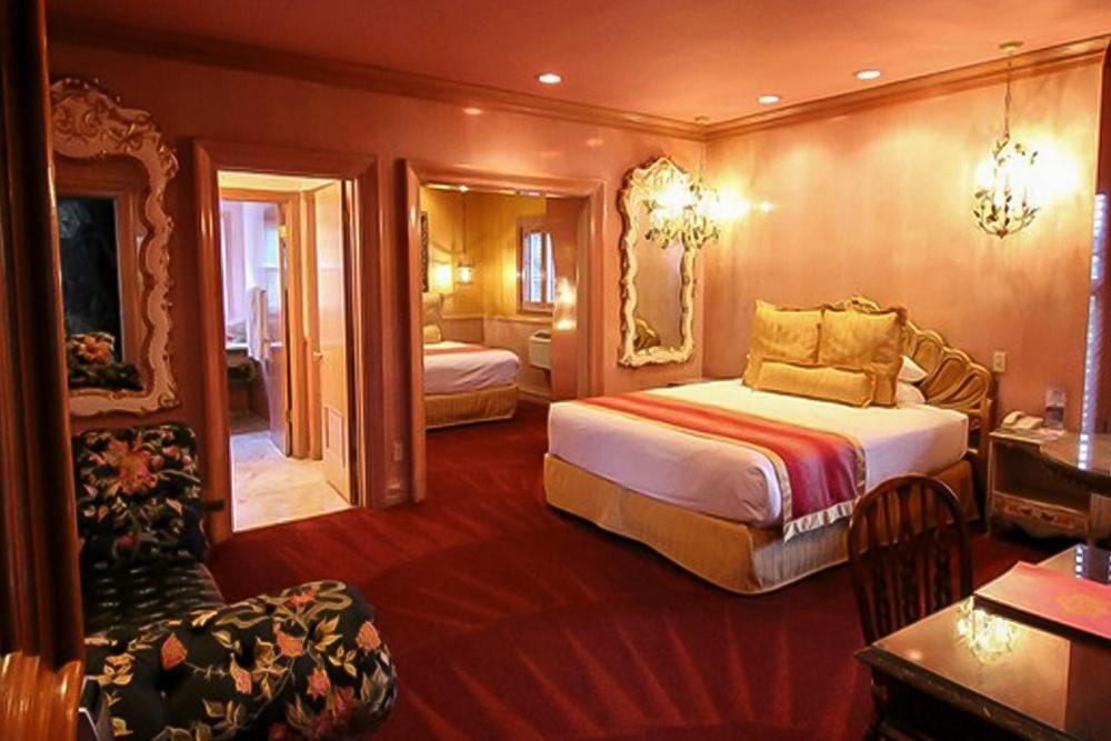 Welcoming hotel room at Madonna Inn, ideal for a stay in San Luis Obispo, California.