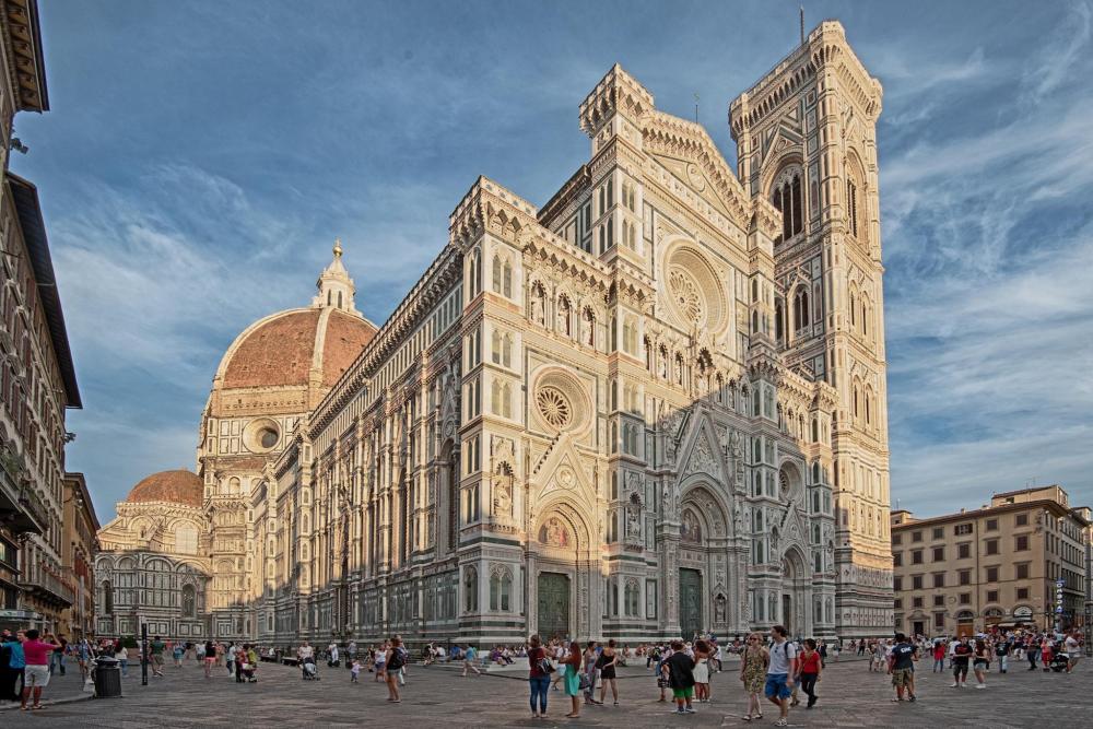 The Cathedral of Santa Maria del Fiore, a stunning Gothic structure, dominates the Florence skyline with its iconic dome.
