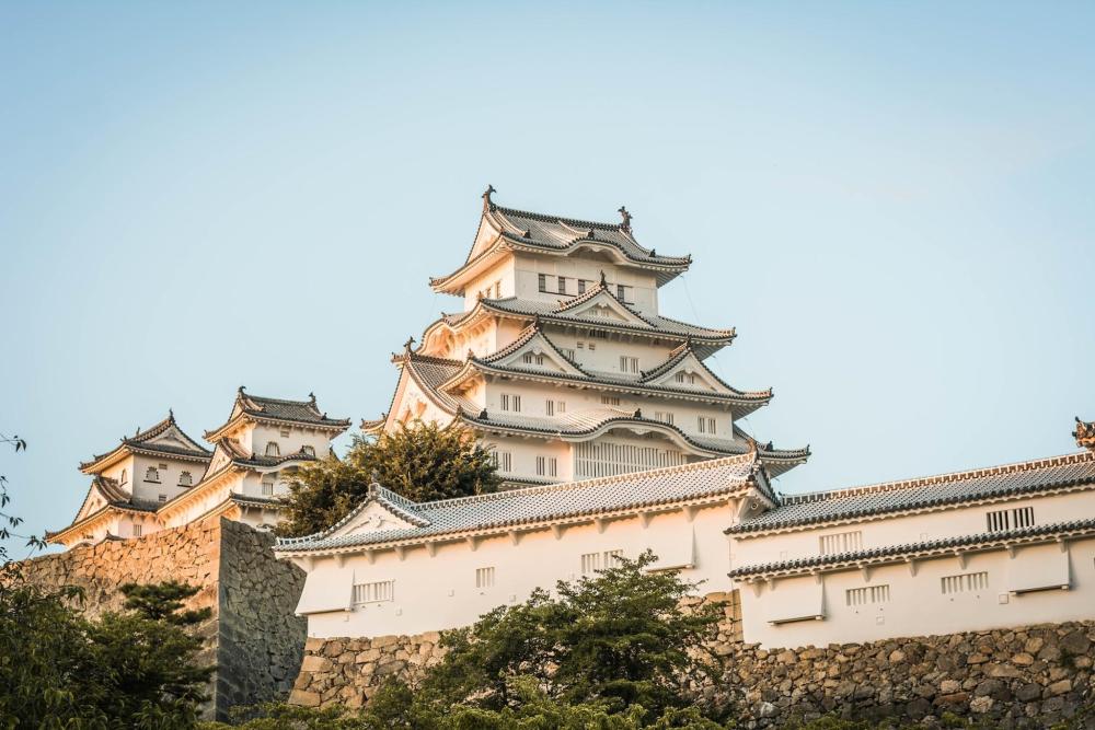Himeji Castle, also known as White Heron Castle, stands majestically in Japan, showcasing its iconic white exterior.