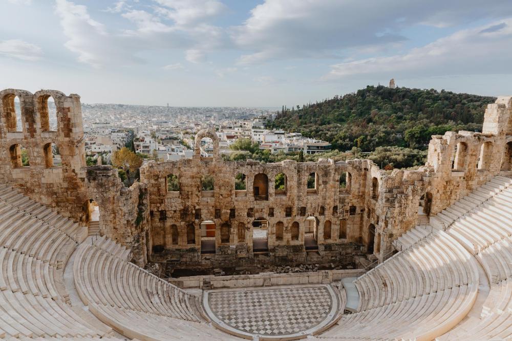 Stone amphitheater in Athens with tiered seating