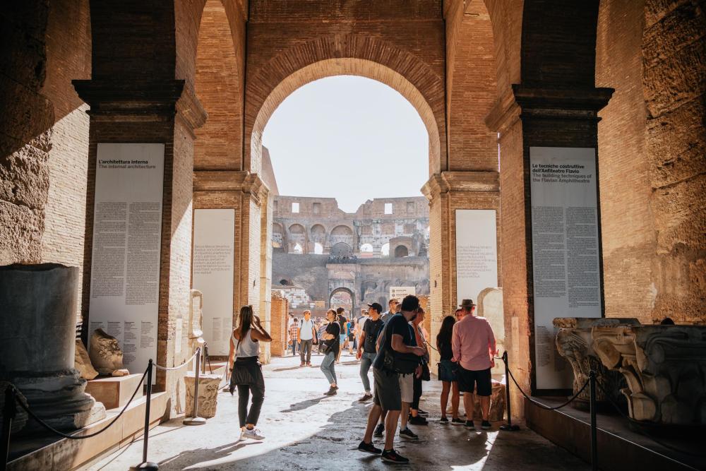 The interior passageways of the Colosseum in Rome, Italy, a historic amphitheater