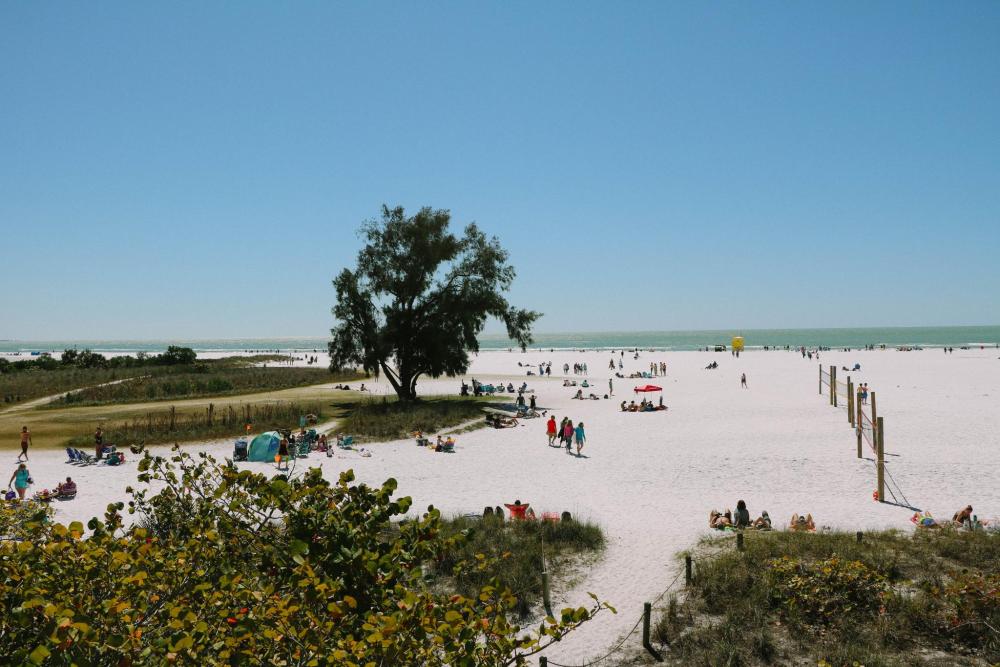 Siesta Beach, a world-renowned shoreline located on Siesta Key, a barrier island near Sarasota, Florida