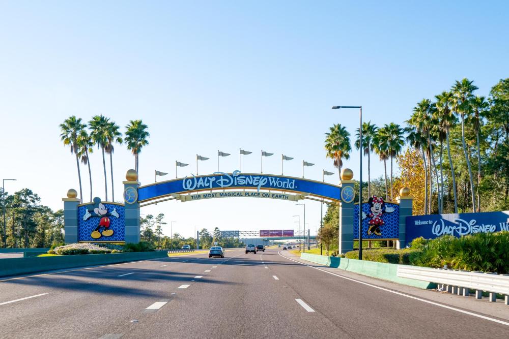 The iconic entrance archway to Walt Disney World Resort in Orlando, Florida.