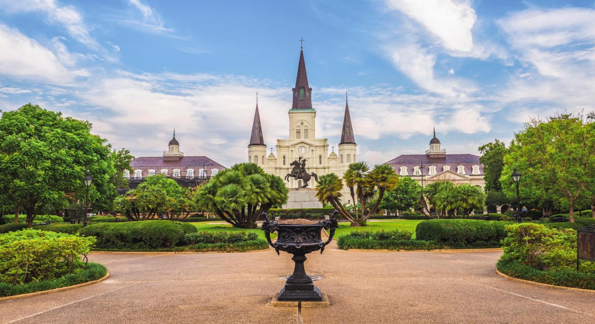 St. Louis Cathedral in New Orleans against a clear blue sky