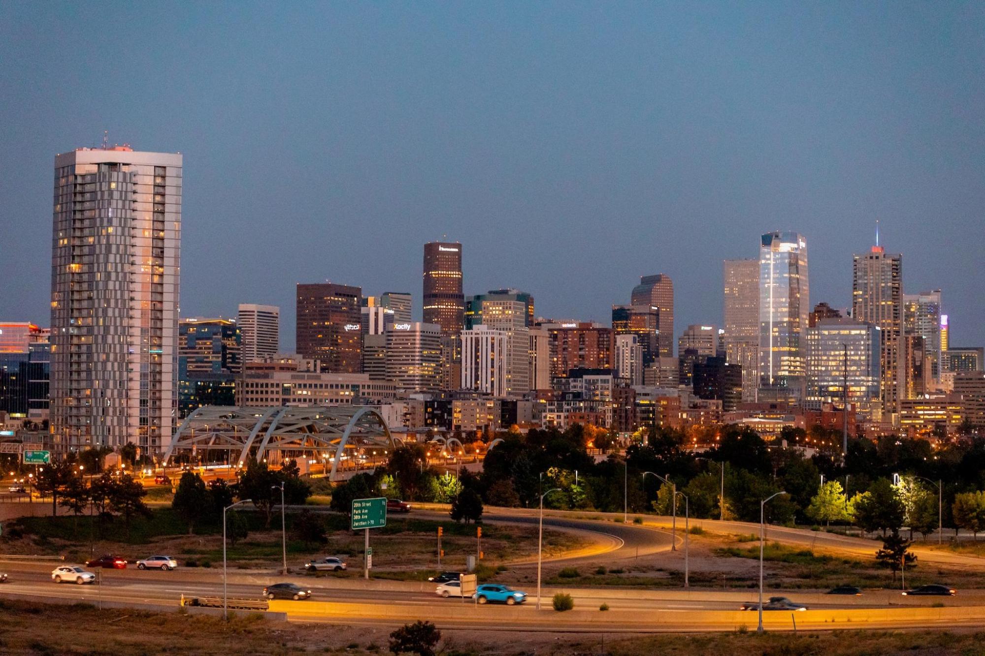  Denver's skyline illuminated at night