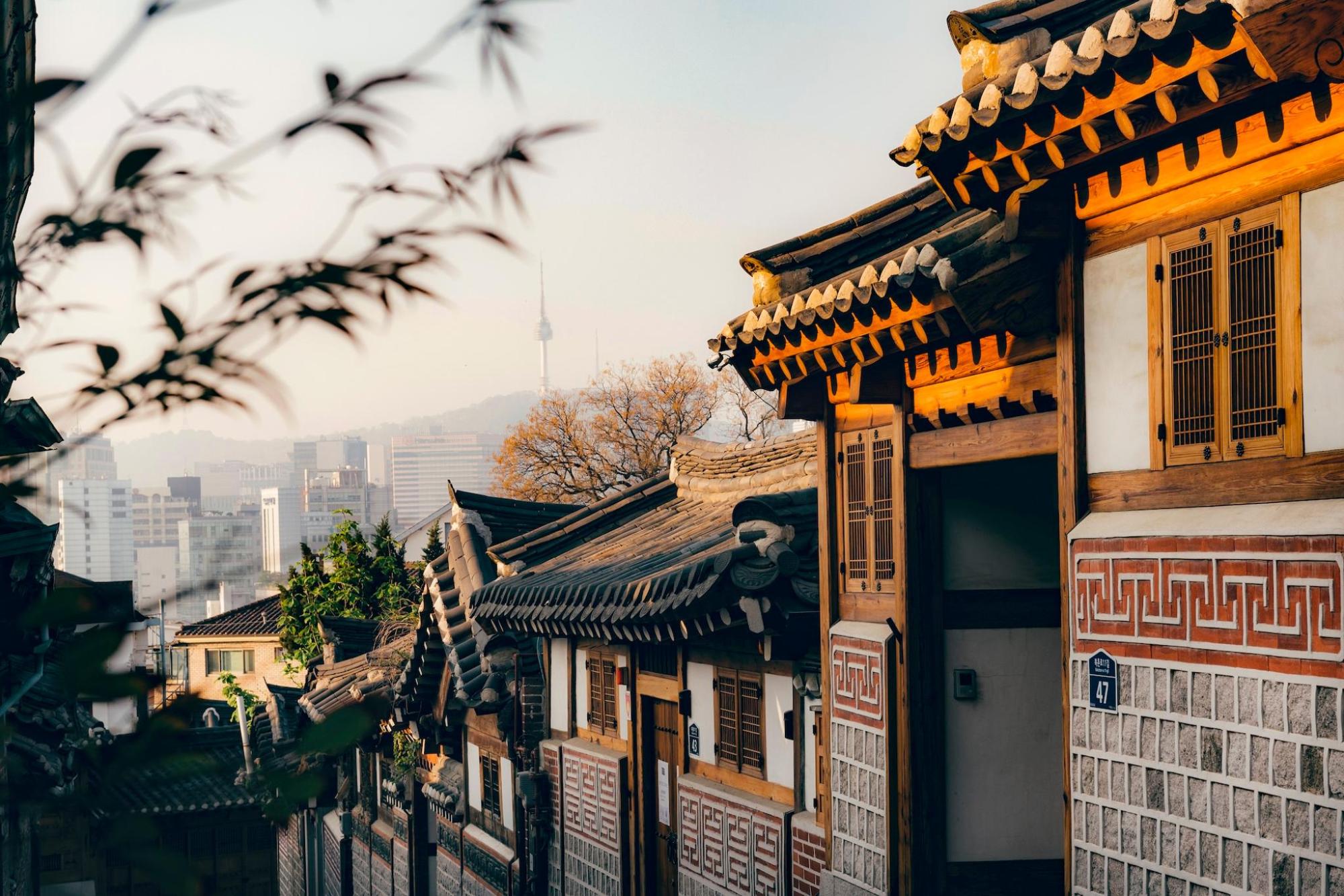 Traditional wooden buildings in Bukchon Hanok Village