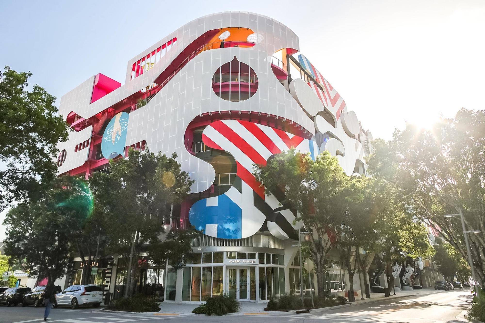A vibrant building with colourful art in the Design District