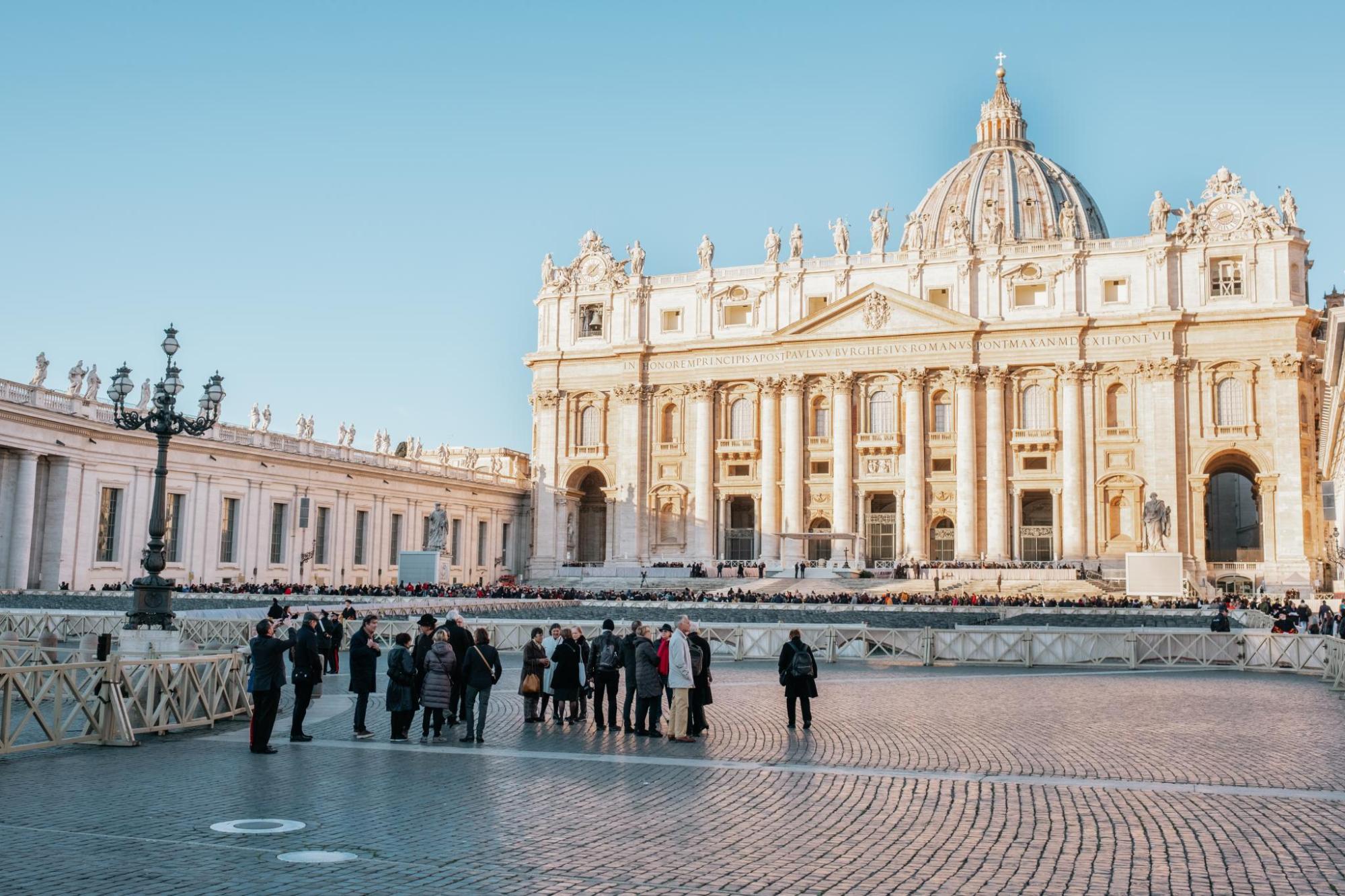 Visitors gathered in St Peter's Square, Vatican City.